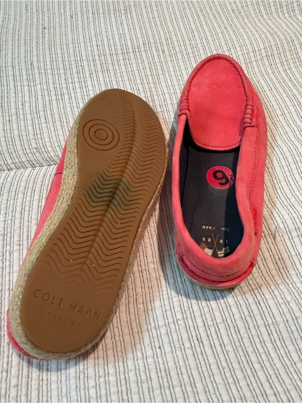 Cole Haan Ladies Coral-Red Suede Moccasin Slip-Ons